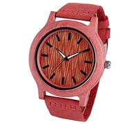 Akopiuto Bangle Handmade Bamboo Wood Watch Leather Strap Ladies Sport Nature Wooden Wrist Watch Red