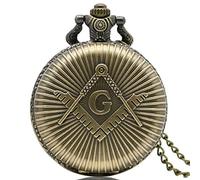 Akopiuto Bronze Masonic Freemasonry Chrome Square and Compass Mason Retro Necklace Pendant Quartz Pocket Watch Best Gifts for Freemason bronze2