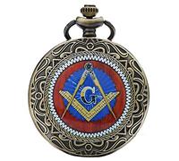 Akopiuto Bronze Masonic Freemasonry Chrome Square and Compass Mason Retro Necklace Pendant Quartz Pocket Watch Best Gifts for Freemason bronze3