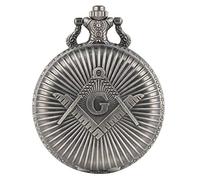 Akopiuto Bronze Masonic Freemasonry Chrome Square and Compass Mason Retro Necklace Pendant Quartz Pocket Watch Best Gifts for Freemason retrogray