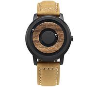 Akopiuto Brown Wood Watch Men Quartz Watches Magnetic Magnet Ball Drive Mens Wooden Dial Black Rubber Band Male Wristwatches 9