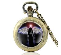 Akopiuto Classic Unique Guardian Angel Design Silver Vintage Quartz Pocket Watch Men Women Glass Dome Pendant Necklace Hours Clock Gifts Bronze