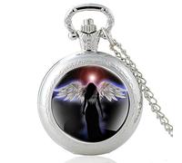 Akopiuto Classic Unique Guardian Angel Design Silver Vintage Quartz Pocket Watch Men Women Glass Dome Pendant Necklace Hours Clock Gifts Silver