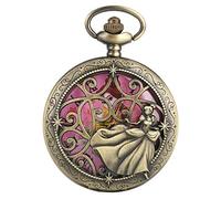 Akopiuto Dancing Princess Design Quartz Pocket Watch Exquisite Bronze Necklace Watch for Girl Ladies Roman Numerals Display Round Dial 80cmchain
