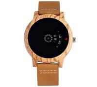 Akopiuto Minimalist Turntable Wood Watch Unique Fan-Shaped Dial Art Design Quartz Red Sandalwood Case Leather Band Male Wristwatch brownwatch