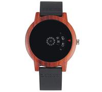 Akopiuto Minimalist Turntable Wood Watch Unique Fan-Shaped Dial Art Design Quartz Red Sandalwood Case Leather Band Male Wristwatch redwatch