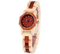 Akopiuto Octagon Wooden Watch Case Women's Watches Rhinestones Dial Wooden Female Wrist Watch red