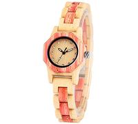 Akopiuto Octagon Wooden Watch Case Women's Watches Rhinestones Full Wooden Female Wrist Watch Pink