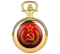 Akopiuto Party Emblem USSR Soviet Badges Hammer Sickle Quartz Pocket Watch Russian Army Communism Necklace Clock Chain for Men Women LuxuryGold