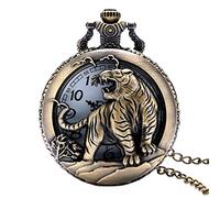 Akopiuto Retro Bronze Chinese Zodiac Pocket Watch Pendant Animal Watch Hollow Necklace Tiger