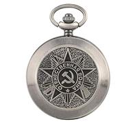 Akopiuto Retro USSR Soviet Badges Sickle Hammer Style Quartz Pocket Watch CCCP Russia Emblem Communism Unisex Necklace Chain Hours Clock Gray