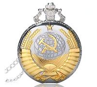Akopiuto Retro USSR Soviet Badges Sickle Hammer Style Quartz Pocket Watch CCCP Russia Emblem Communism Unisex Necklace Chain Hours Clock Golden