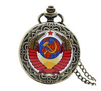 Akopiuto Retro USSR Soviet Badges Sickle Hammer Style Quartz Pocket Watch CCCP Russia Emblem Communism Unisex Necklace Chain Hours Clock Colorful