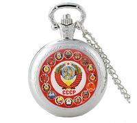 Akopiuto Vintage Bronze Classic Russia Soviet Sickle Hammer Quartz Pocket Watch Retro Men Women Pendant Necklace Watches P592-Silver