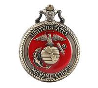 Akopiuto Vintage Quartz Pocket Watch Retro for Men U.S Marine Corps Pocket Watche Flower Carving Pendant Gift for Pocket Watch Link Chain Red