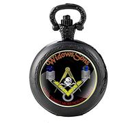 Akopiuto Widows Sons Masonic Symbols Bronze Vintage Quartz Pocket Watch Pendant Clock Watch Men Women Unique Jewelry Necklace Gifts Black