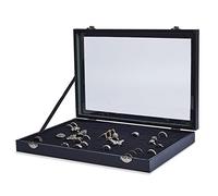 AKORD 100 Ring Velvet Jewellery Display Box Storage Tray Case Holder Stand Organiser, Wood, Black, 35.5 x 24.5 x 4.5 cm