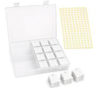 AKORD 120 Pcs White Plastic Floss Bobbins with Storage Box and 260 Blank Round Stickers, Embroidery Thread Organiser, Cross Stitch Sewing Thread Holder and Storage Case