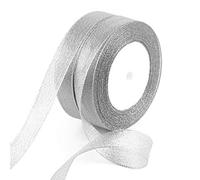 AKORD 2 Pack Glitter Silver Ribbon, 25 Yards x 20mm Wide Organza Ribbon for Gift Wrapping, Crafts, and Christmas Tree Decoration