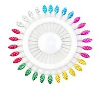 AKORD 30 Pack Dressmaking Pins - 6cm Long Decorative Sewing Pins with Fancy Leaf Heads - Multi-Colour Organiser Wheel for Quilting & Haberdashery