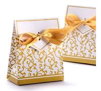 AKORD 30 x Wedding Favour Candy Gift Boxes with Ribbons, Gold, 6.7 x 3.7 x 8.2 cm