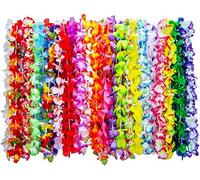 AKORD 36 Pieces Tropical Hawaiian Luau Flower Leis Necklaces for Beach Theme Party Supplies Decorations Favors Ornaments, 35 Colours