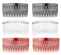 AKORD 6 pcs Hair Side Comb Set (Black, Brown and Clear), 8.5 cm