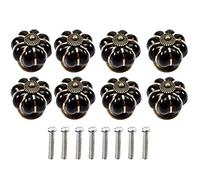 AKORD 8X Ceramic Vintage Pumpkin Cabinet Drawer Knob Door Handle, Black