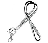 AKORD Crystal Rhinestone Lanyard Keychain - Sparkly Bling Neck Strap with Metal Lobster Clasp & Key Ring - Glitter ID Badge Holder for Keys, Passes, Cards, Phone & USB (Silver)