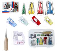 AKORD Fabric Bias Tape Makers Kit with Sewing Awl, Bead Needles, Adjustable Binder Clip, Foot Press