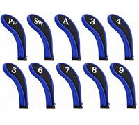 AKORD Golf Iron Headcovers Set - 10pcs Blue & Black Neoprene Club Covers with Printed Numbers, Protective Head Covers for Standard Irons