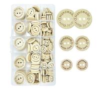 AKORD Handmade"with Love" Wooden Button for Sewing Craft Decorations 15mm 20mm 25mm Round Shape, Pack of 140