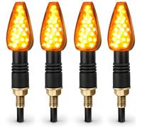 AKORD Motorcycle LED Indicators - 4-Pack Universal Amber Turn Signals - 10mm (M10) Thread - Waterproof Motorbike Blinker Set - Black