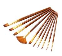 AKORD Multifunctional Nylon Paint Brushes, Plastic, Brown, Set of 10