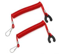 AKORD Outboard Kill Cord for Compatible Yamaha Switches, Red, 2 Pack | Coiled boat engine stop-switch lanyards with metal attachment clips; match the pictured key fitting before use