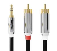 AKORD Stereo 3.5mm Jack Plug to TWIN 2 x RCA PHONO Audio Lead GOLD CABLE (3 Metre)