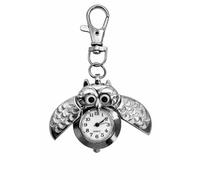 AKORD Vintage Metal Owl Pocket Watch Necklace and Keyring - Squeeze to Open Winged Pendant - Silver Owl Design Analogue Watch for Adults - Stylish Jewellery Accessory with Key Chain