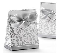 AKORD Wedding Favour Candy Gift Boxes with Ribbons 30pcs, Silver, 6.7 x 3.7 x 8.2 cm