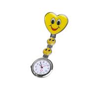 AKORD Yellow Heart Quartz Movement Clip Nurse Brooch Fob Tunic Watch Smiley Face