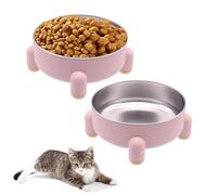 AkoSlale 2-Pack Pink Stainless Steel Cat & Dog Bowls, Raised Non-Slip Design, Neck-Friendly, Tilted Spill-Proof, 3 Cup/24 oz Each, Durable, Dishwasher Safe, Modern Nordic Style