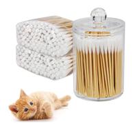 AkoSlale Q Tips for Ears, Bamboo Q Tips with Holder, 200pcs 3 Inch Biodegradable Cotton Swabs for Ears, Cat Ear Cleaner, and Makeup Application