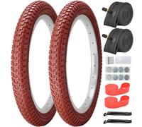 AKOSONE 16/20x2.125 Folding Kids Bike Tire,Color Tires with Tubes, Levers, Repair Kit, Rim Strips for Kid BMX MTB Bike,White/Brown/Blue/Red