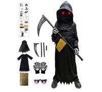 Akosuntoys Halloween Costumes for Kids,Grim Reaper Costume Kids, Boys Halloween Costume 7-8 Scary Grim Reaper Scythe Kid Costumes