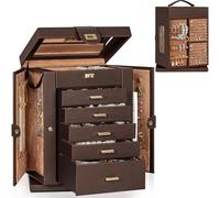 AKOZLIN 360° Rotating Jewelry Box 6-Tier Organizer Functional 360° Rotating Jewelry Storage Case for Women Girls Ring Necklace Earring Bracelet Holder with Mirror Brown