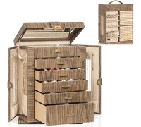 AKOZLIN 360° Rotating Jewelry Box Extra Large 6-Tier Organizer Functional Jewelry Storage Case for Women Girls Ring Necklace Earring Bracelet Holder with Mirror Color Wood Grain