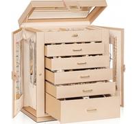 AKOZLIN 6 Tier 360° Rotation Functional Jewelry Box with Mirror for Women and Girls Storage Box for Rings Necklace Earrings Bracelets