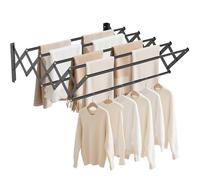 AKOZLIN Extendable Wall-mounted Clothes Drying Rack Stainless Steel Foldable and Retractable Towel Rack 42-80cm Large Capacity 7 Bars for Bathroom Balcony,Black-Medium