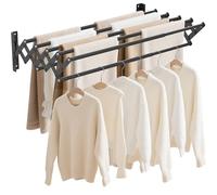 AKOZLIN Extendable Wall-mounted Clothes Drying Rack Stainless Steel Foldable and Retractable Towel Rack 42-80cm Large Capacity 7 Bars for Bathroom Balcony,Black-Small