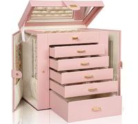 AKOZLIN Huge Jewelry Box Organizer Functional Extra Large Leather Jewelry Storage Case for Women Girls Ring Necklace Earring Bracelet Holder Organizer with Mirror