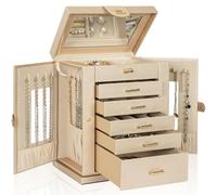 AKOZLIN Jewelry Box 6-Tier Organizer Functional 360° Rotating Jewelry Storage Case for Women Girls Ring Necklace Earring Bracelet Holder with Mirror